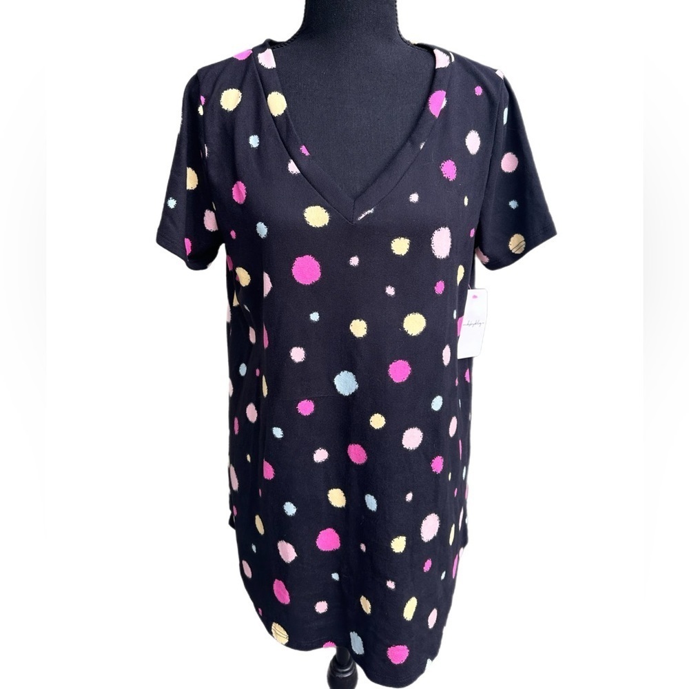 NWT‎ Vanilla Bay Black V-neck Polka Dot Top L